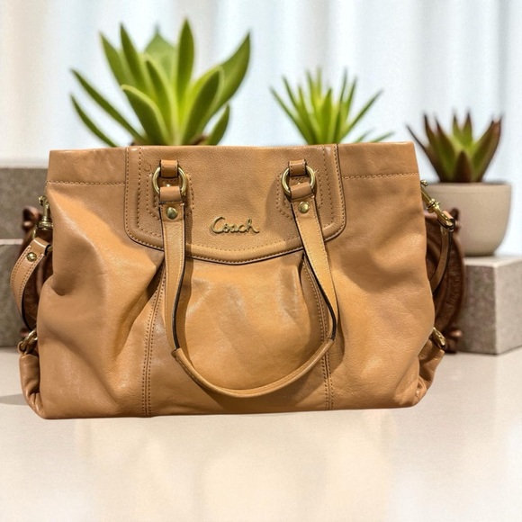 Coach Handbags - Coach Madison Gathered Leather Satchel | Tan | Gold Hardware | Shoulder Bag